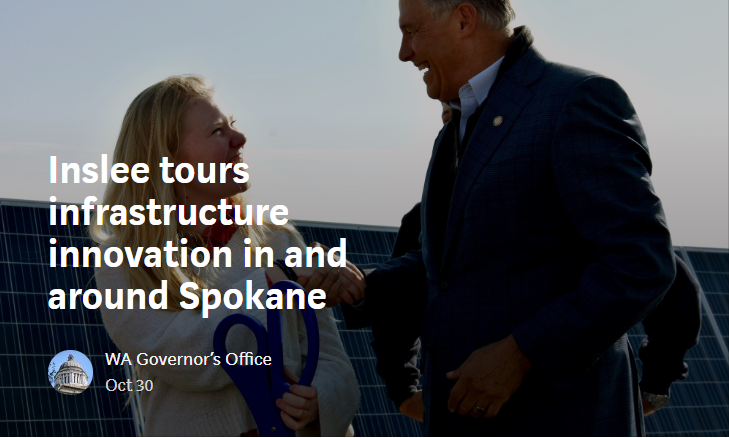  Gov. Inslee shakes hands with Lind Ritzville Middle School student body president Raegan Snider after inaugurating the largest solar panel farm in the state of Washington. (Governor’s Office photo)
