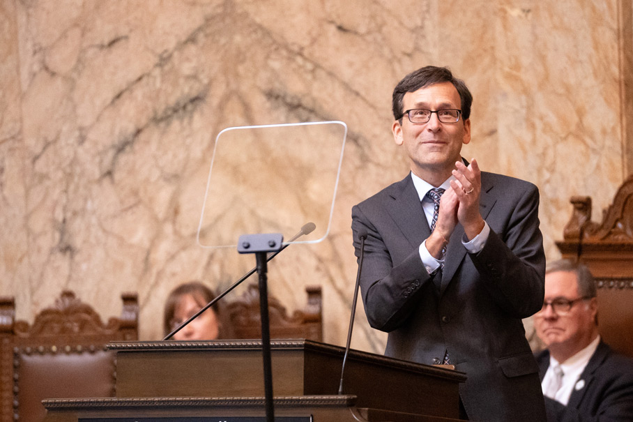Gov. Ferguson clapping during inauguration speech