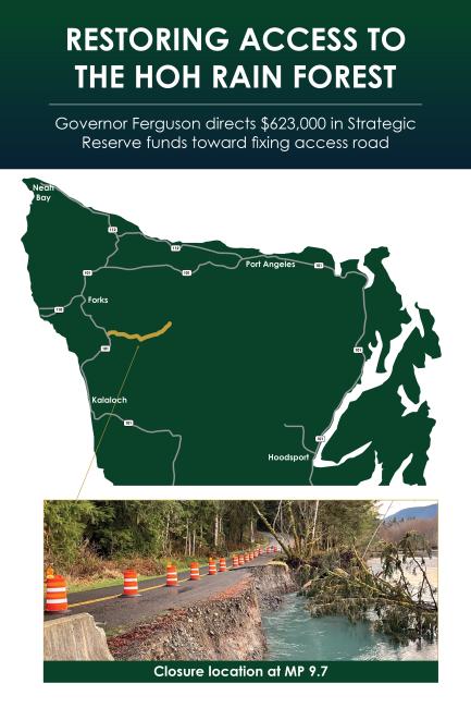 Map of road closure and photo of damage